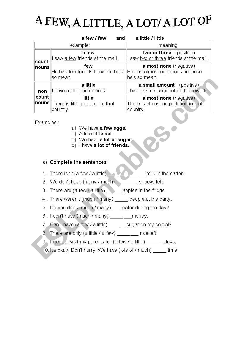 A Few/ A Little worksheet