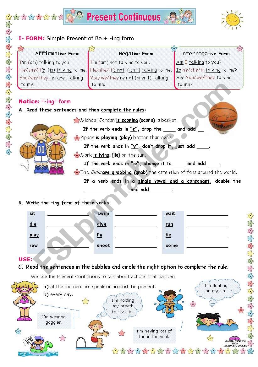 Present Continuous  -  an Inductive approach: Use and Form + practice for Upper elementary and Lower Intermediate students.