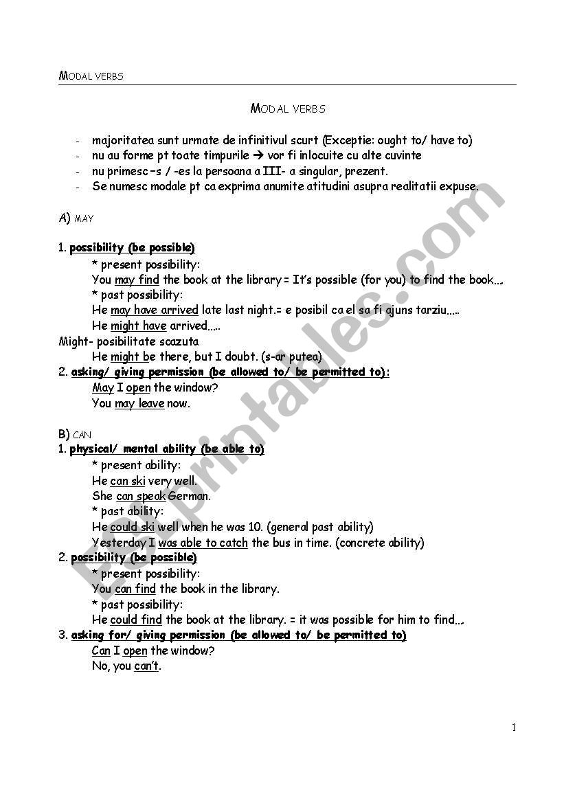 Modal Verbs worksheet