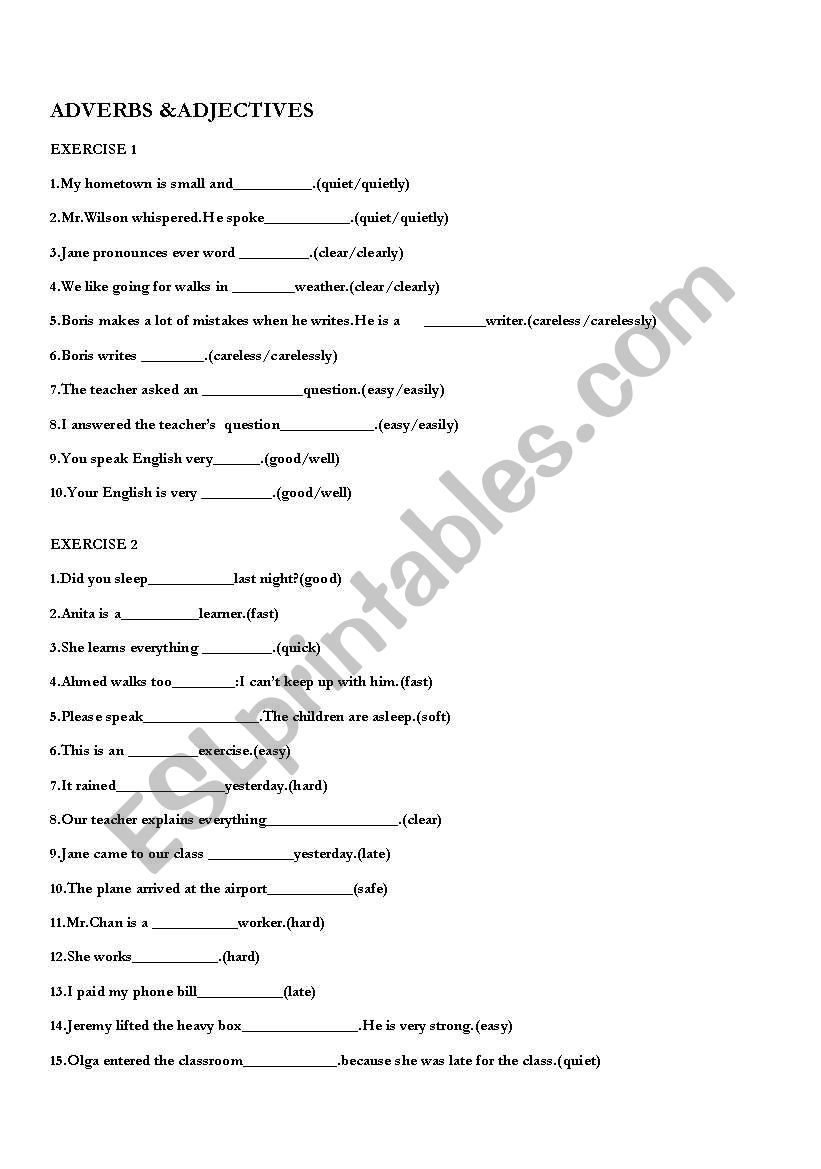 ADJECTIVES AND ADVERBS worksheet