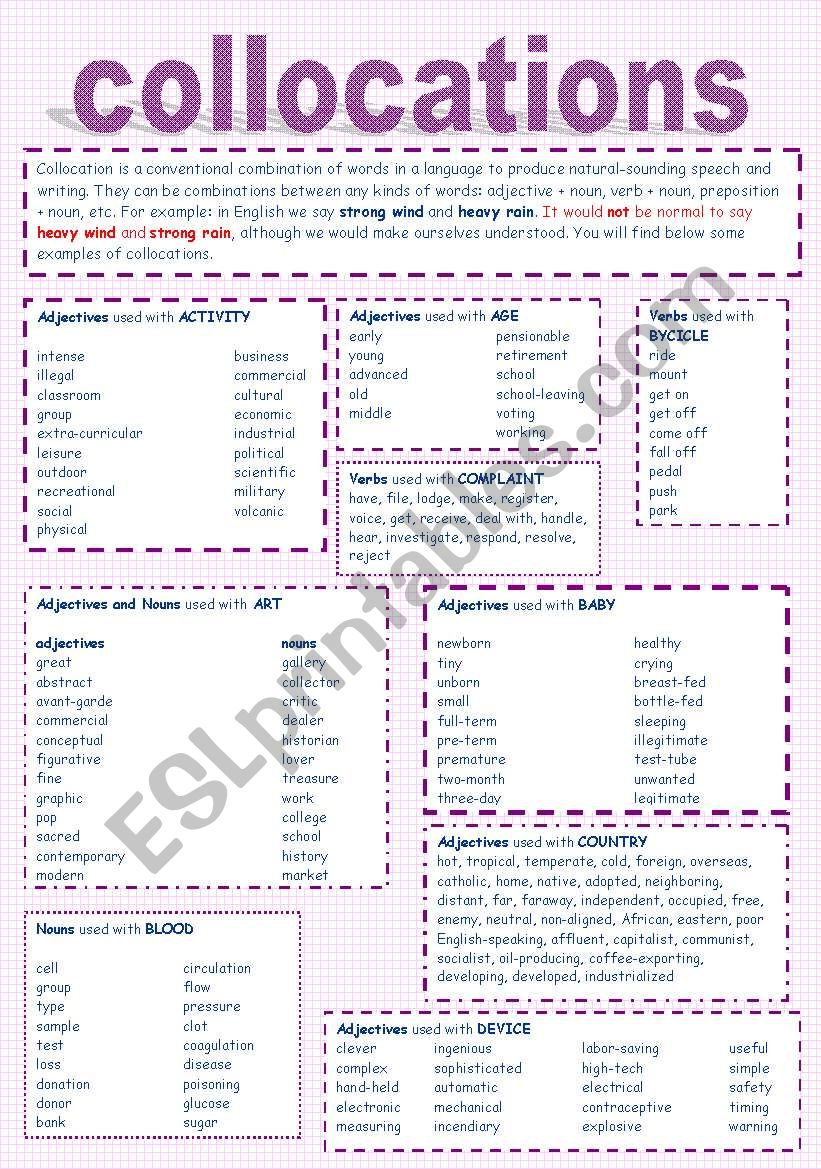 collocations worksheet