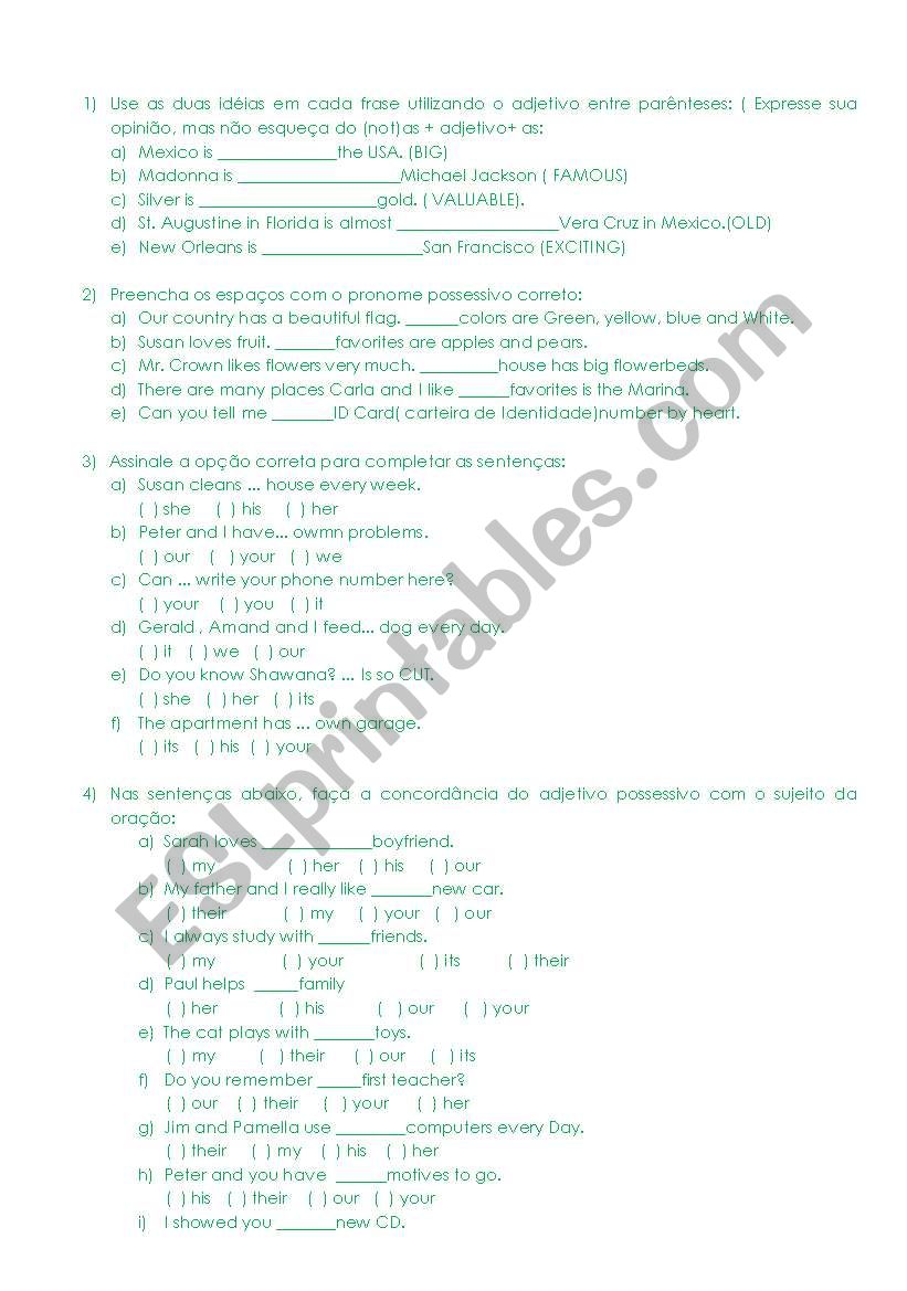 Comparatives- Pronouns worksheet