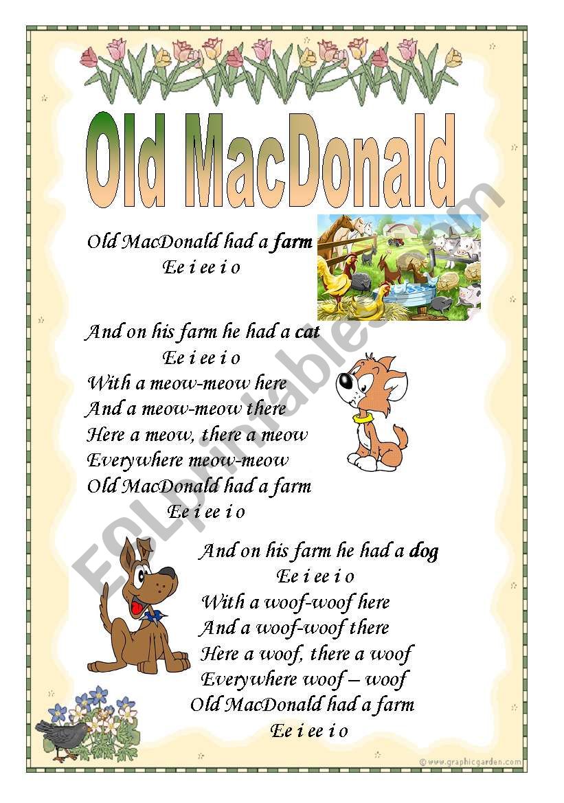 Old MacDonald  worksheet