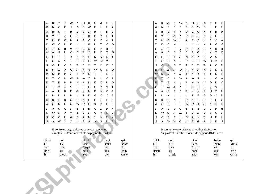 Caa palavras sobre o simple past 