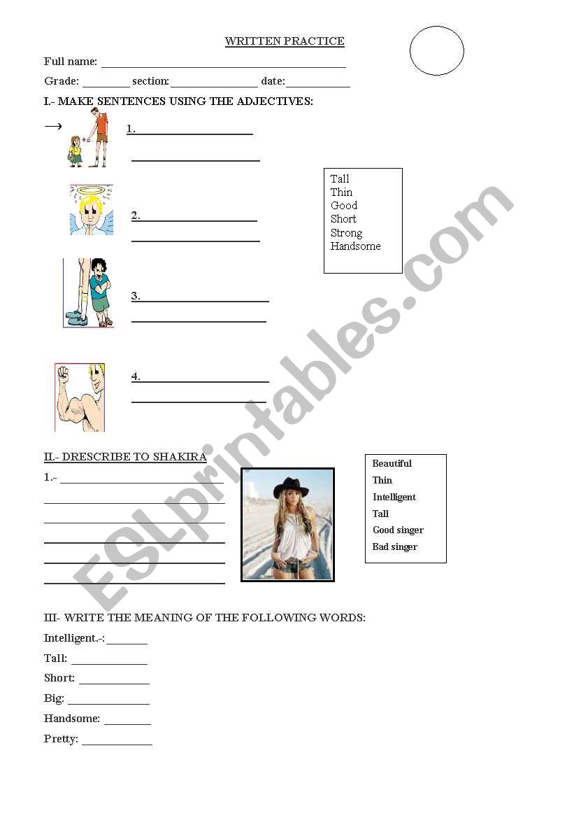 Adjectives worksheet