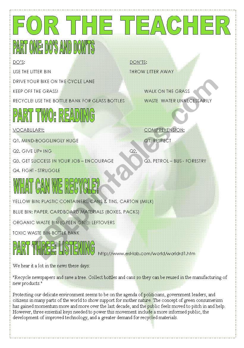 A GREENER WORLD_6 worksheet