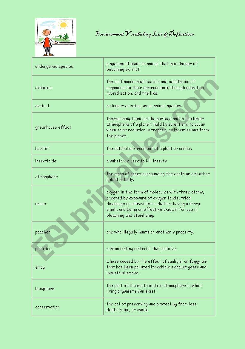 Environment Vocabulary - Matching