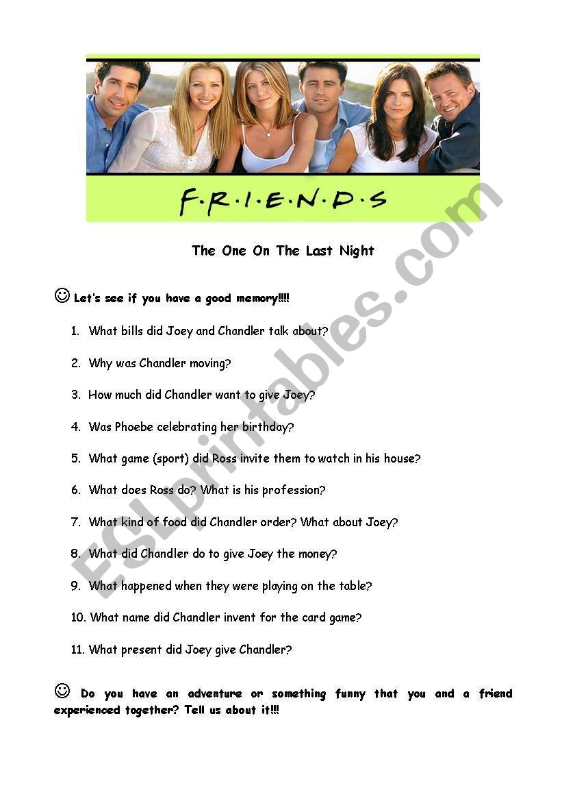 Friends DVD activity - The one on the last night