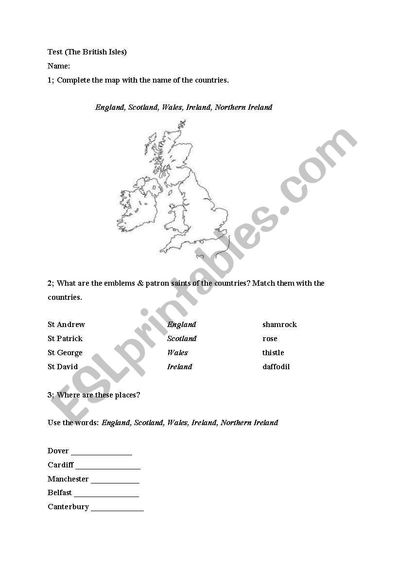 The British Isles worksheet