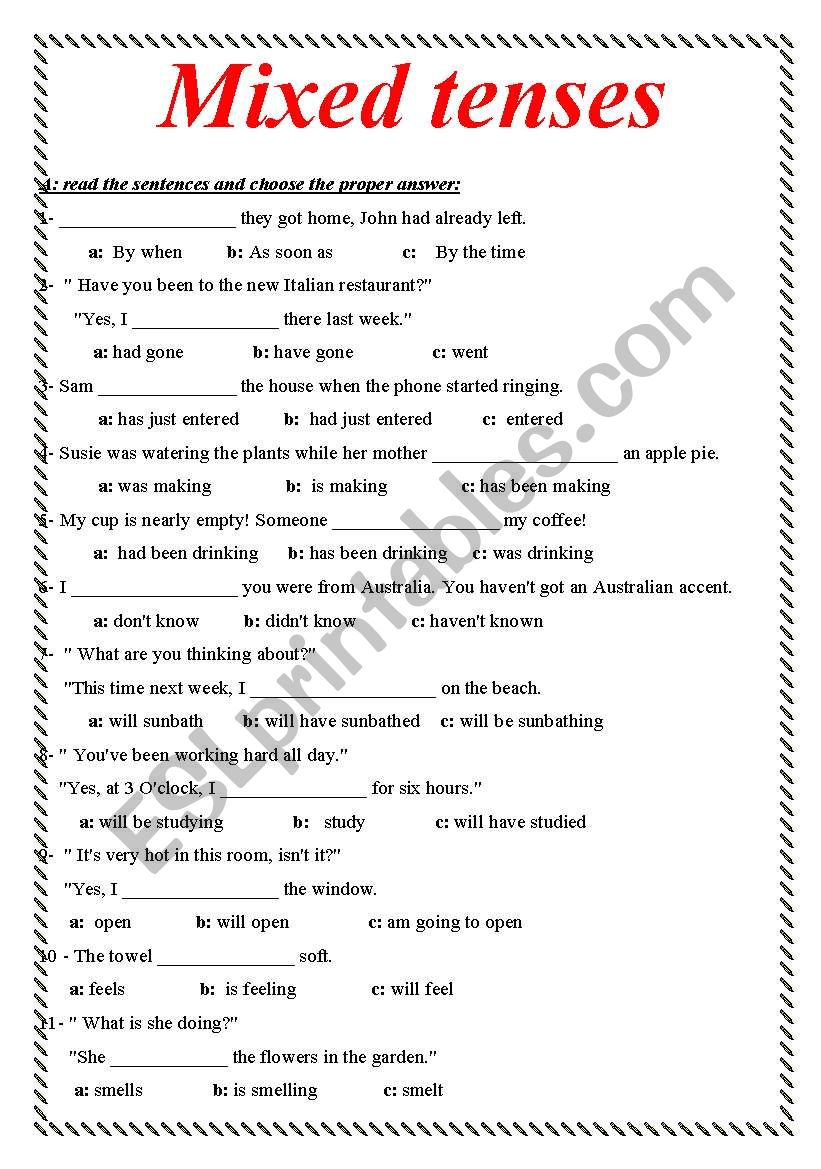 Mixed tenses worksheet