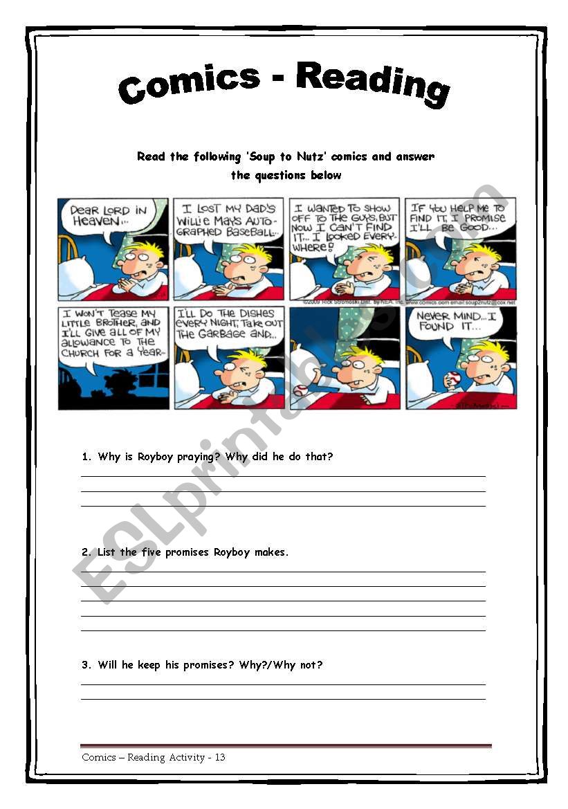 Comics - Reading - 13 worksheet