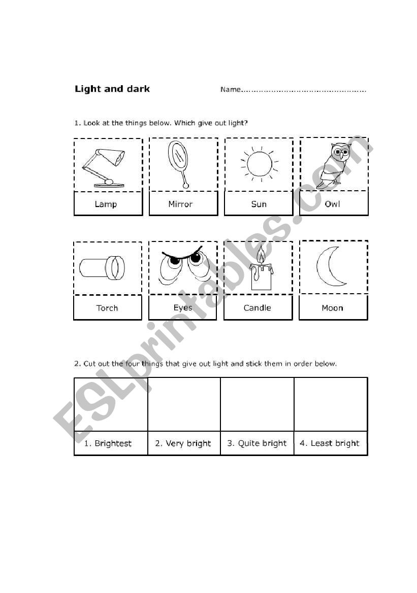 Light & Dark worksheet