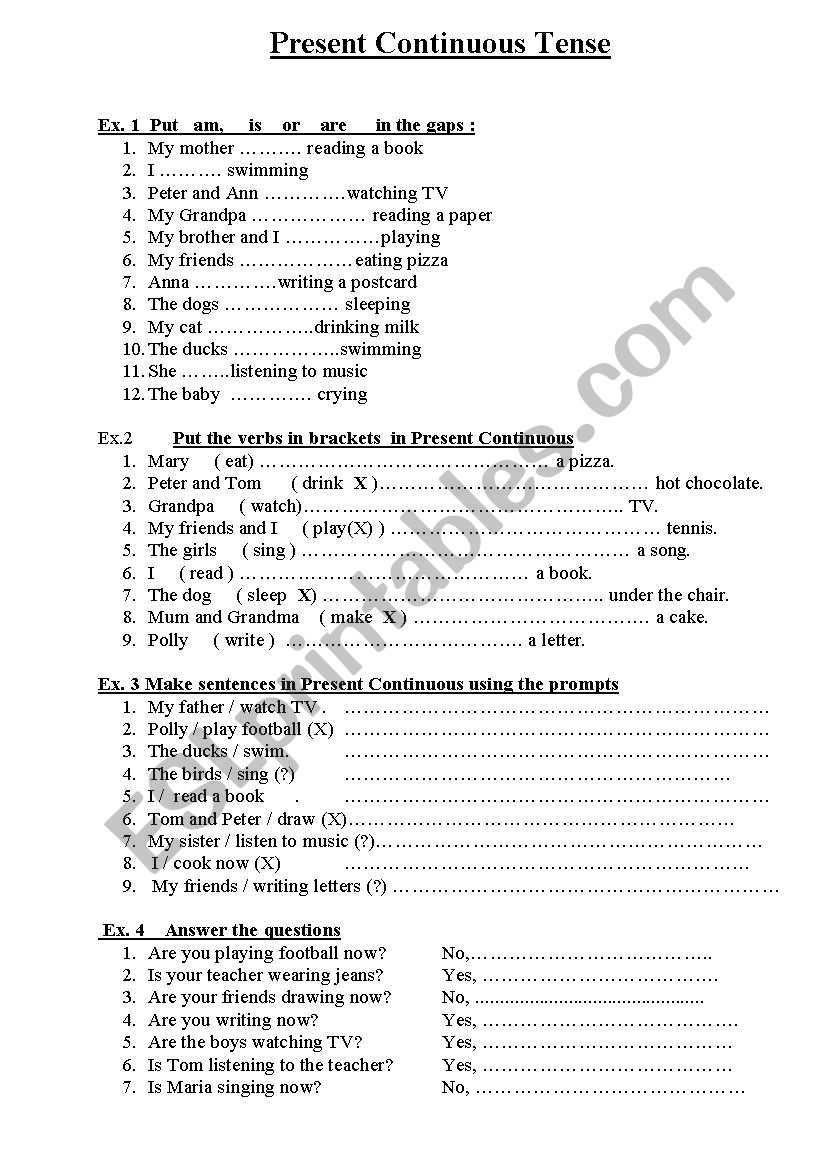 Present Continuous tense - exercises