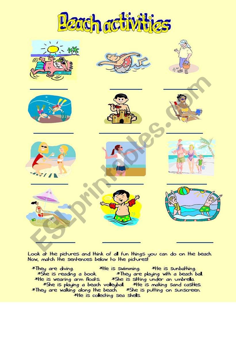 Beach activities  worksheet