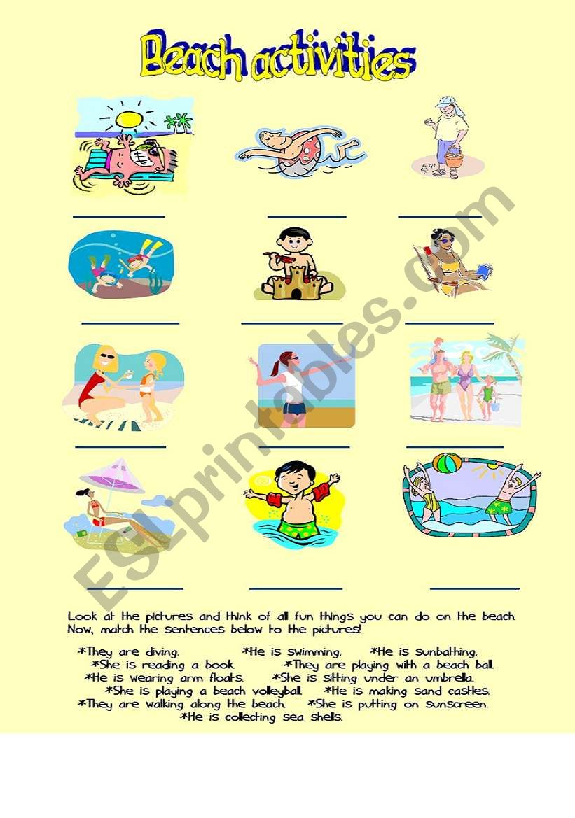 Beach activities  worksheet