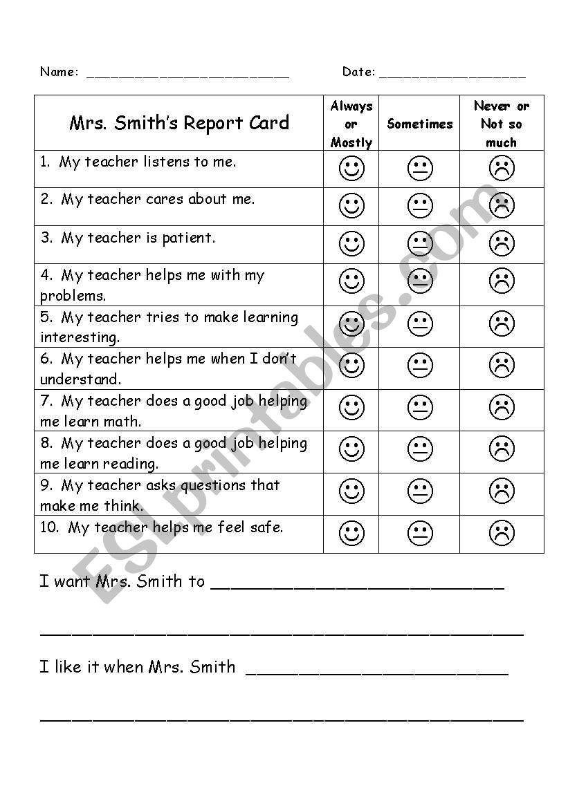 Student Rates Teacher  worksheet