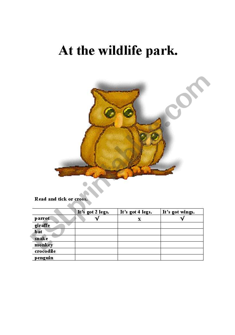 At the wildlife park worksheet