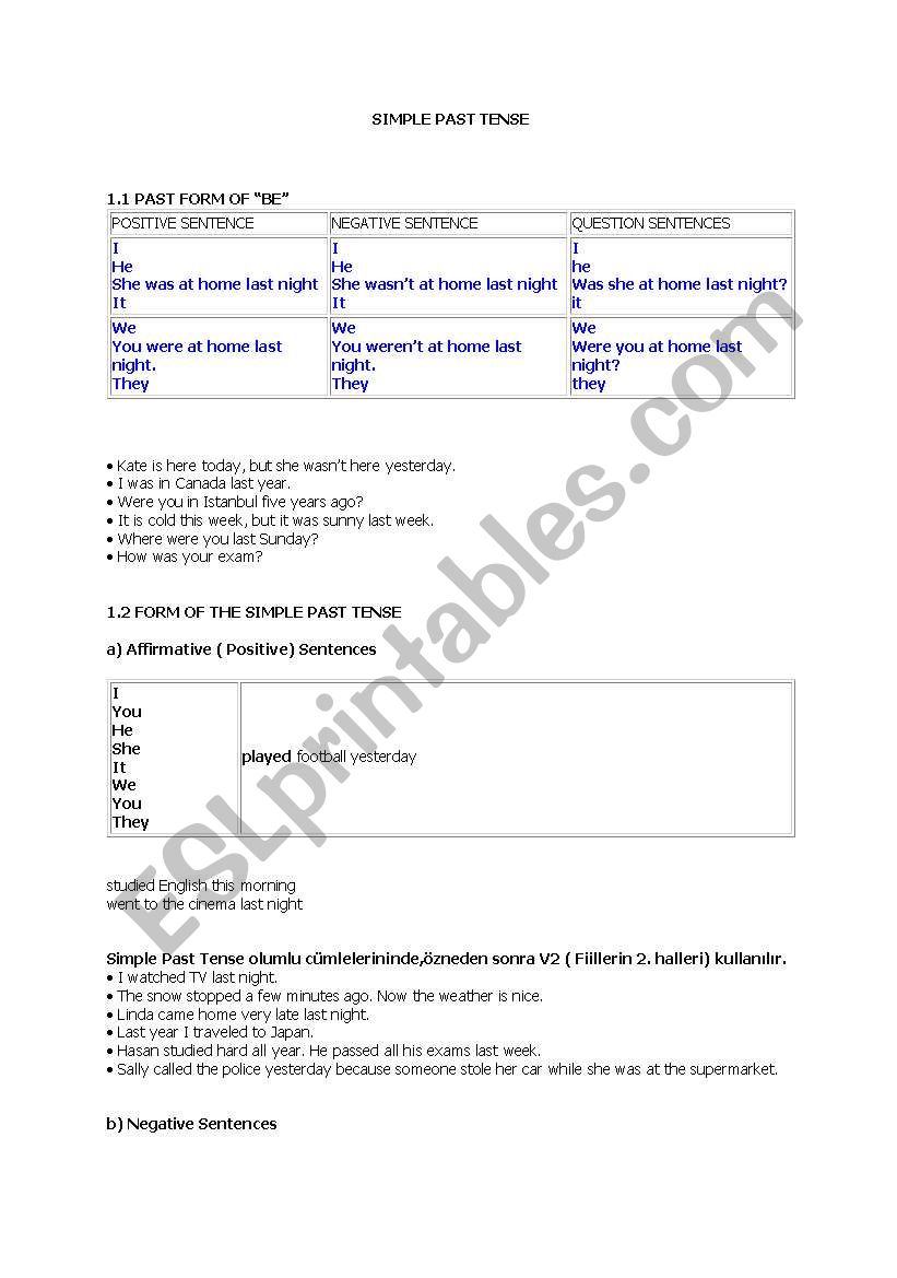 simple past tense worksheet