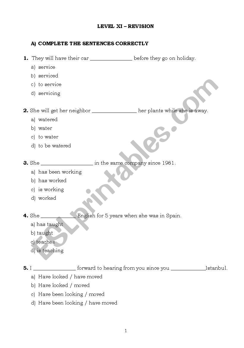 revision questions worksheet