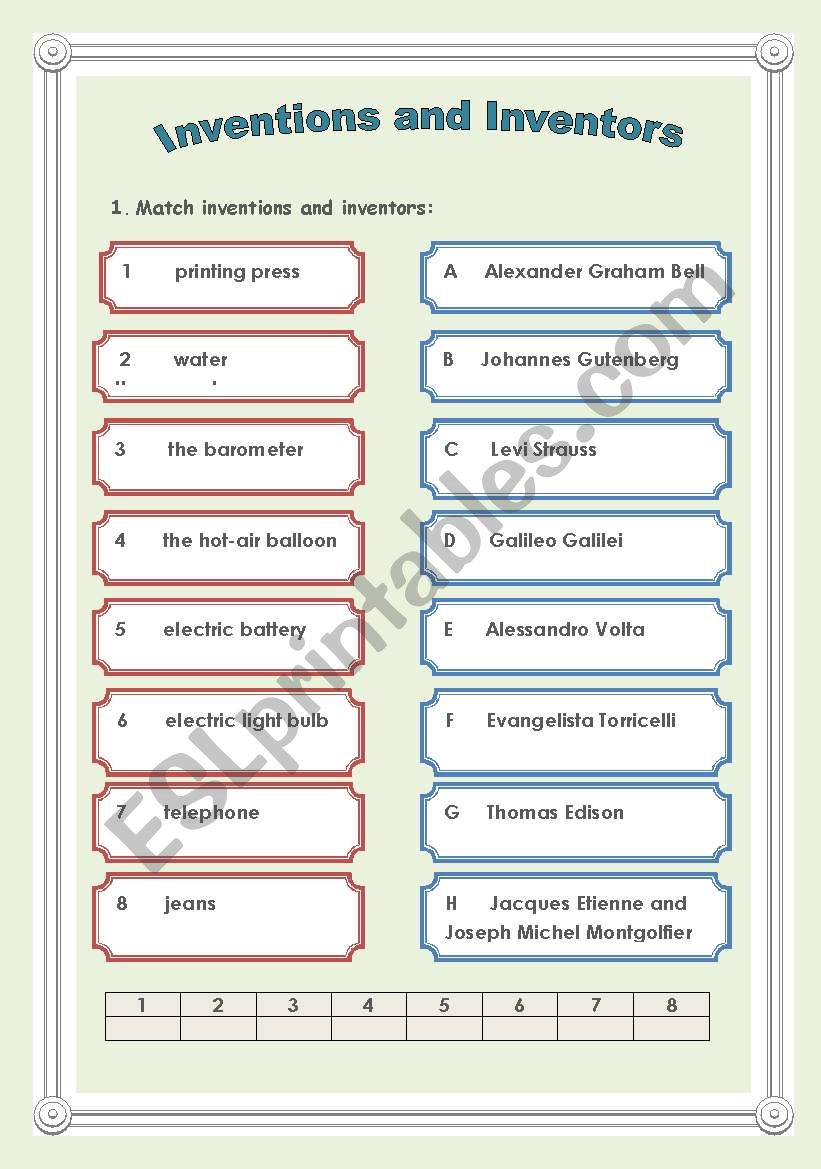 Inventors and Inventions worksheet