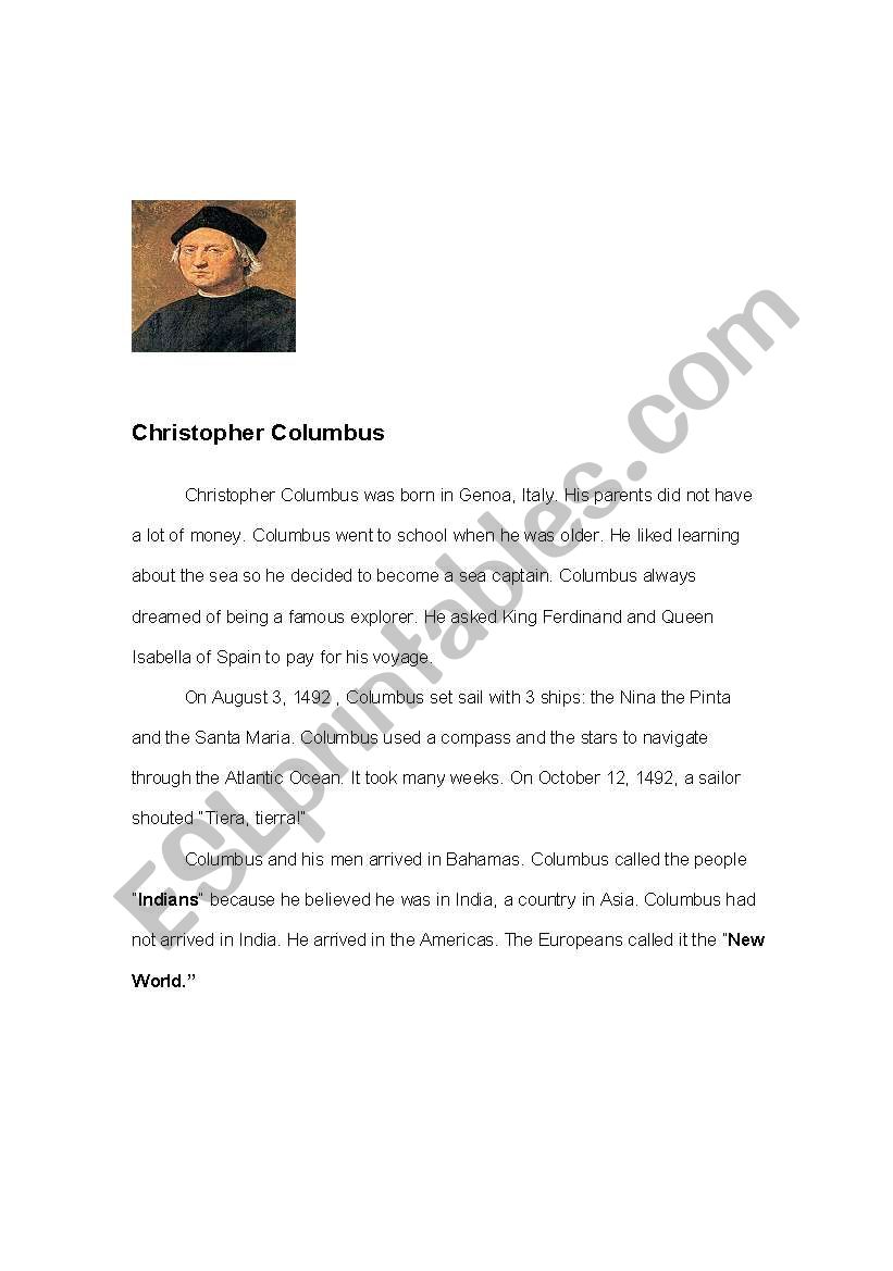 Reading on Christopher Columbus 