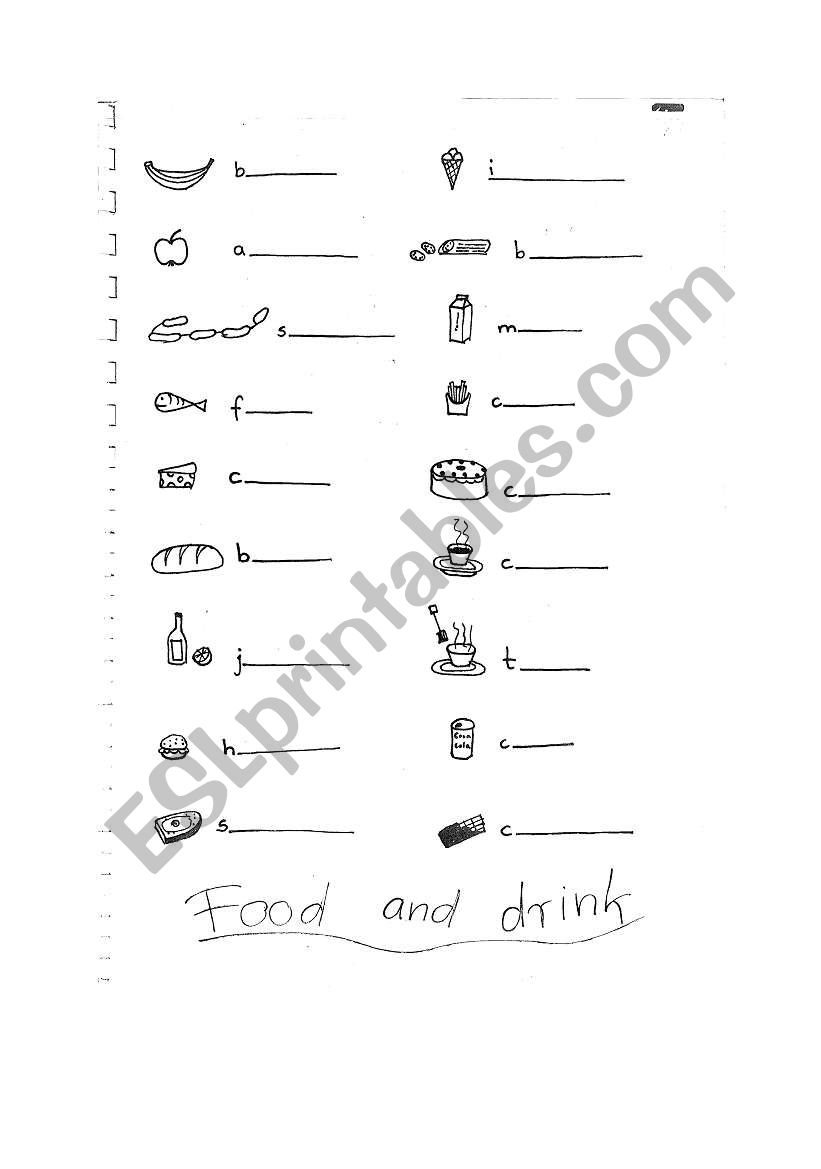Food and Drink worksheet