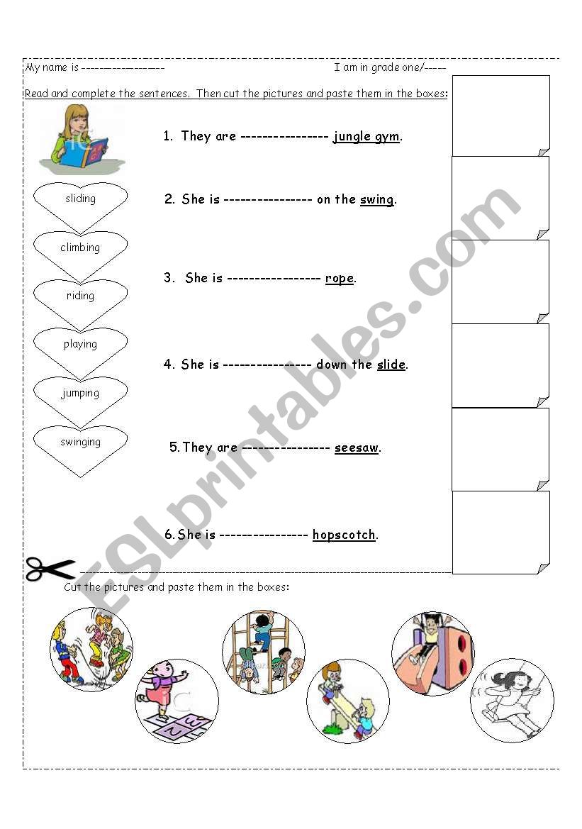 playground and actions worksheet