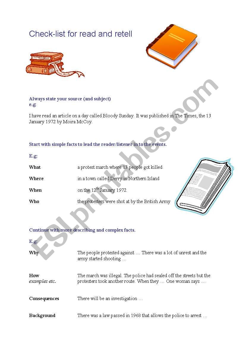 Check list for a summary worksheet