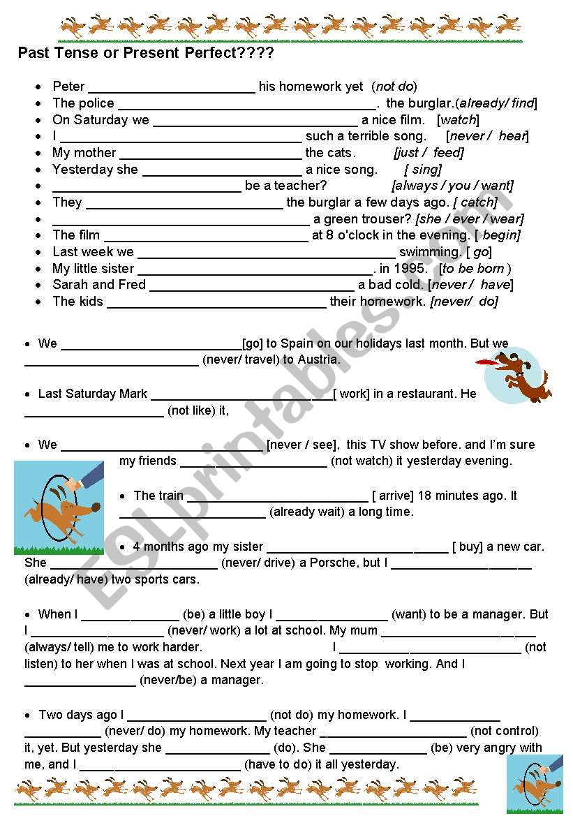 simple past vs present pefect worksheet