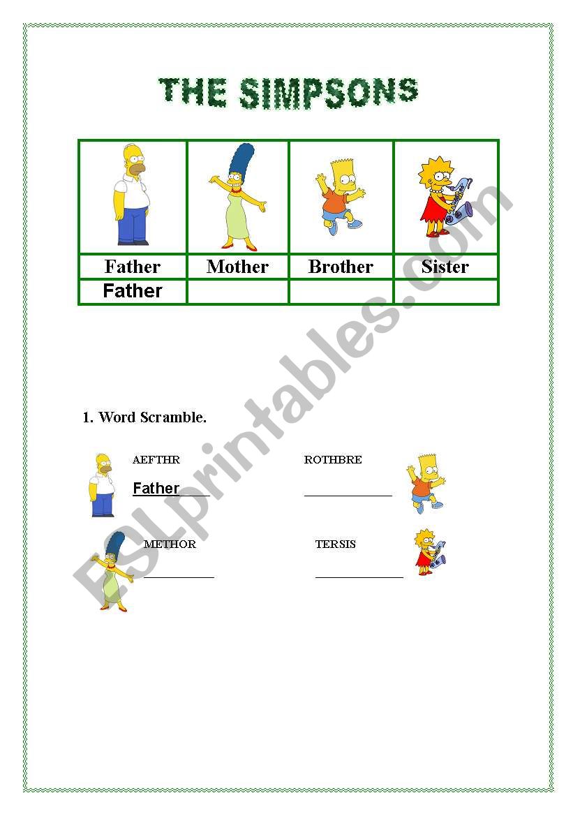 The Simpsons (Elementary vocabulary about the family - 2 pages)