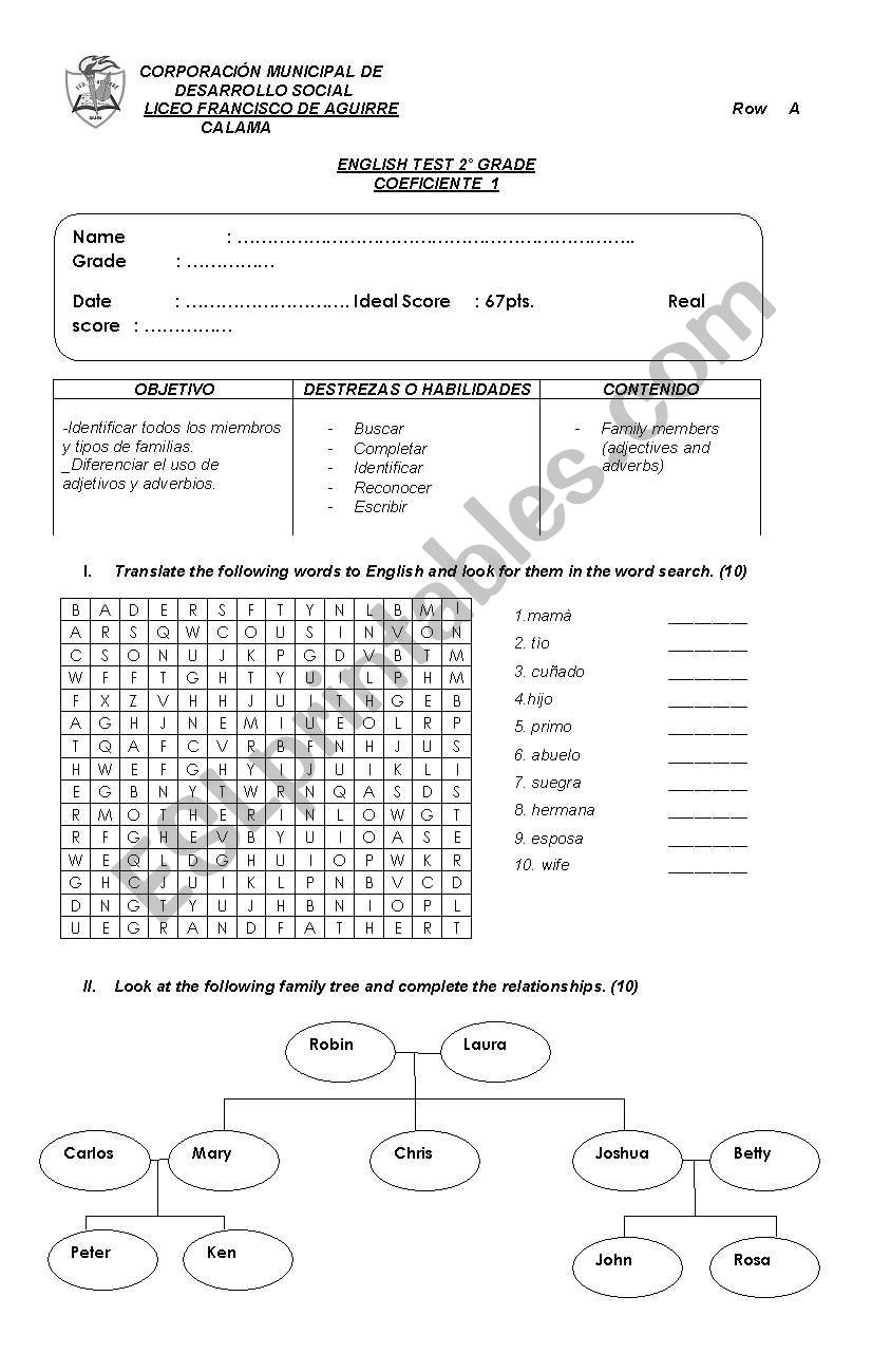 test worksheet