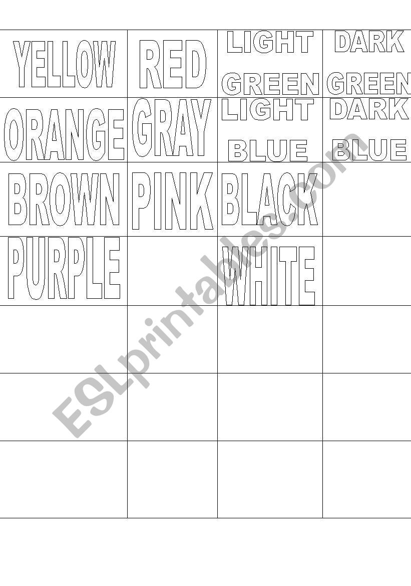 Memory Color Game worksheet