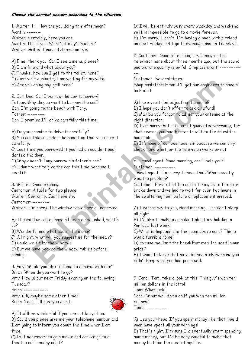 COMPREHENSION worksheet