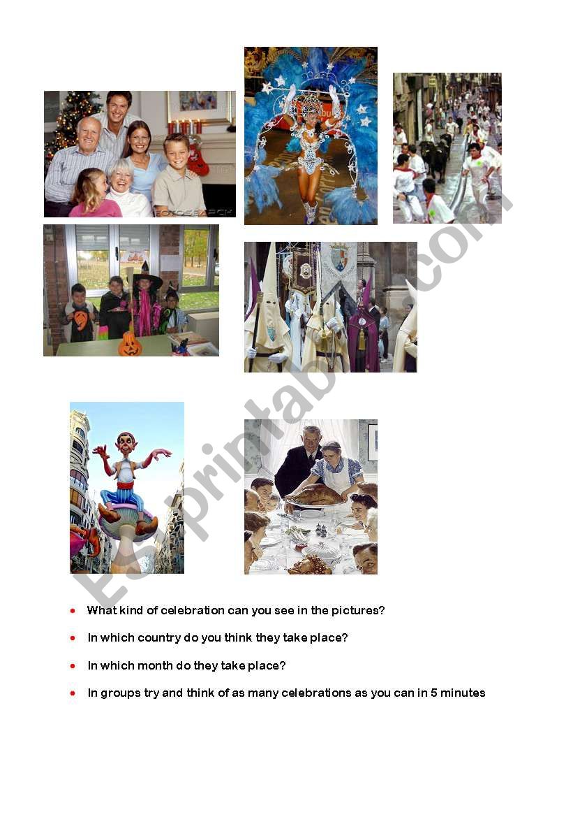 celebrations worksheet