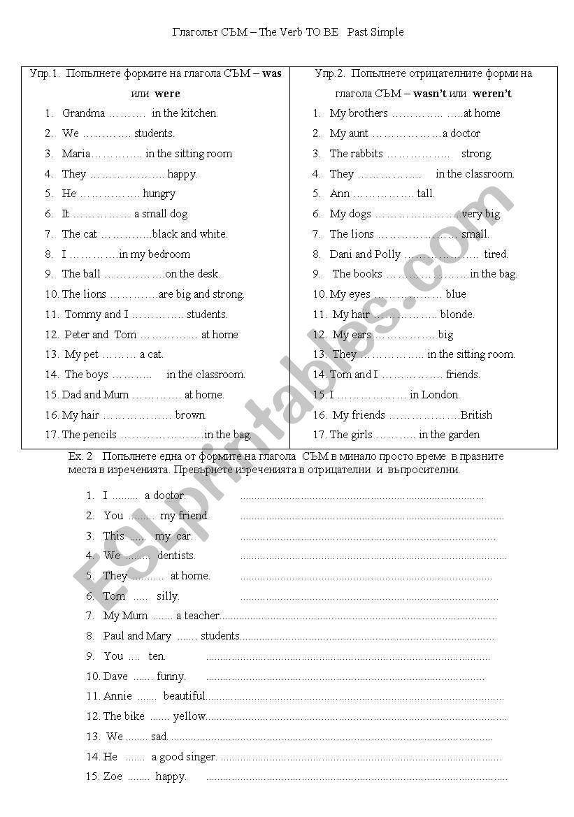 Verb TO BE - Past Simple forms - WAS, WERE