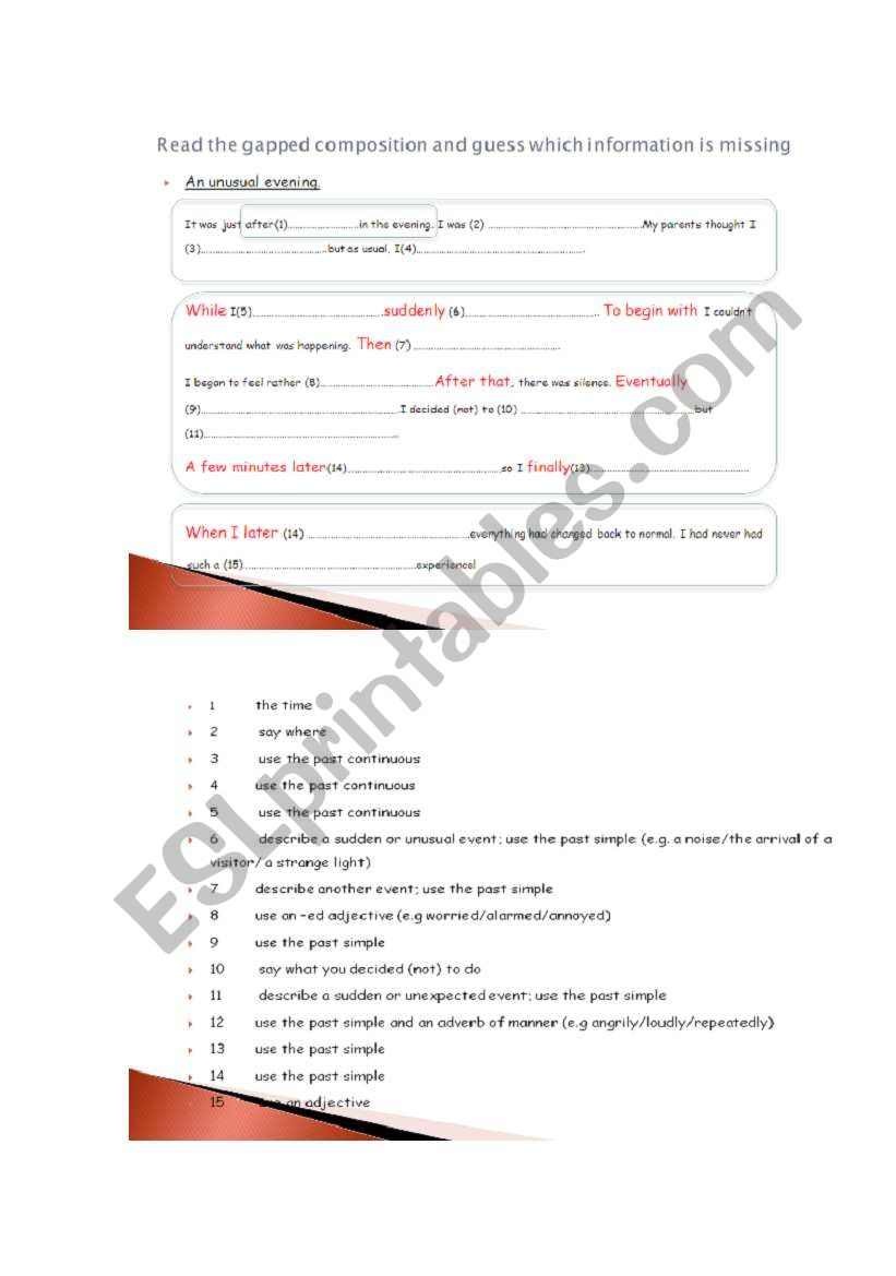 COMPOSITIONS: A NARRATIVE 1st worksheet