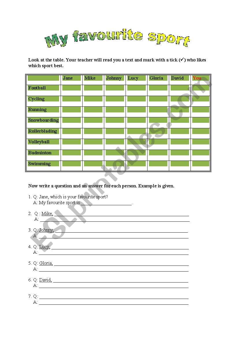 Your favourite sport worksheet