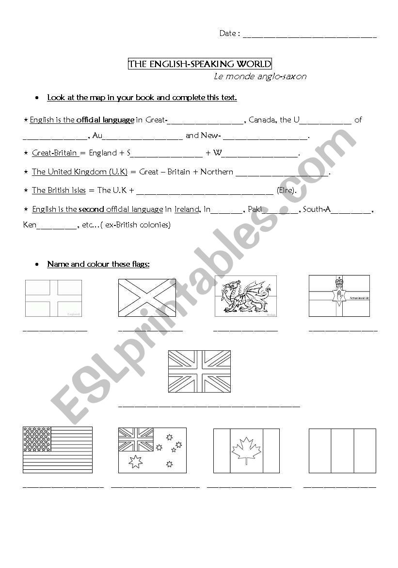 The English speaking world worksheet