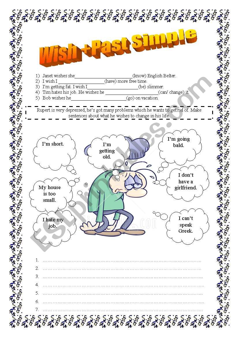 wish + past simple with key worksheet