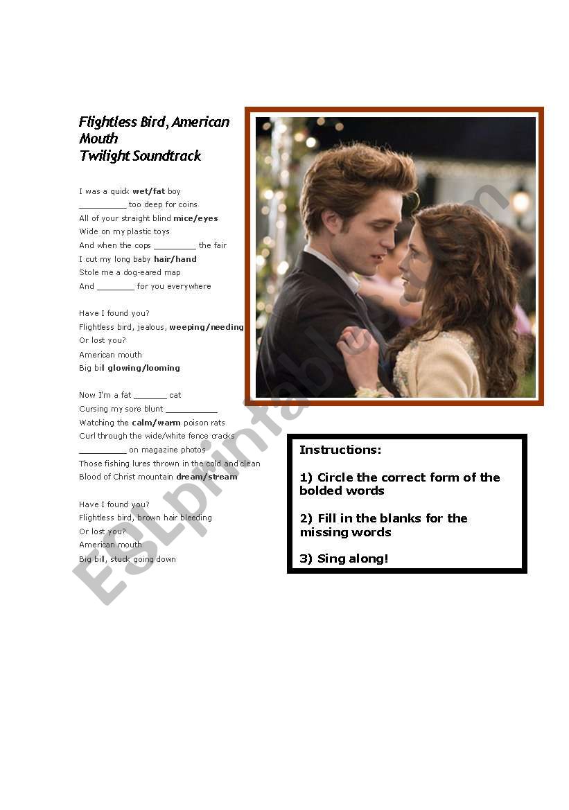 Twilight Movie song: Flightless Bird, American Mouth