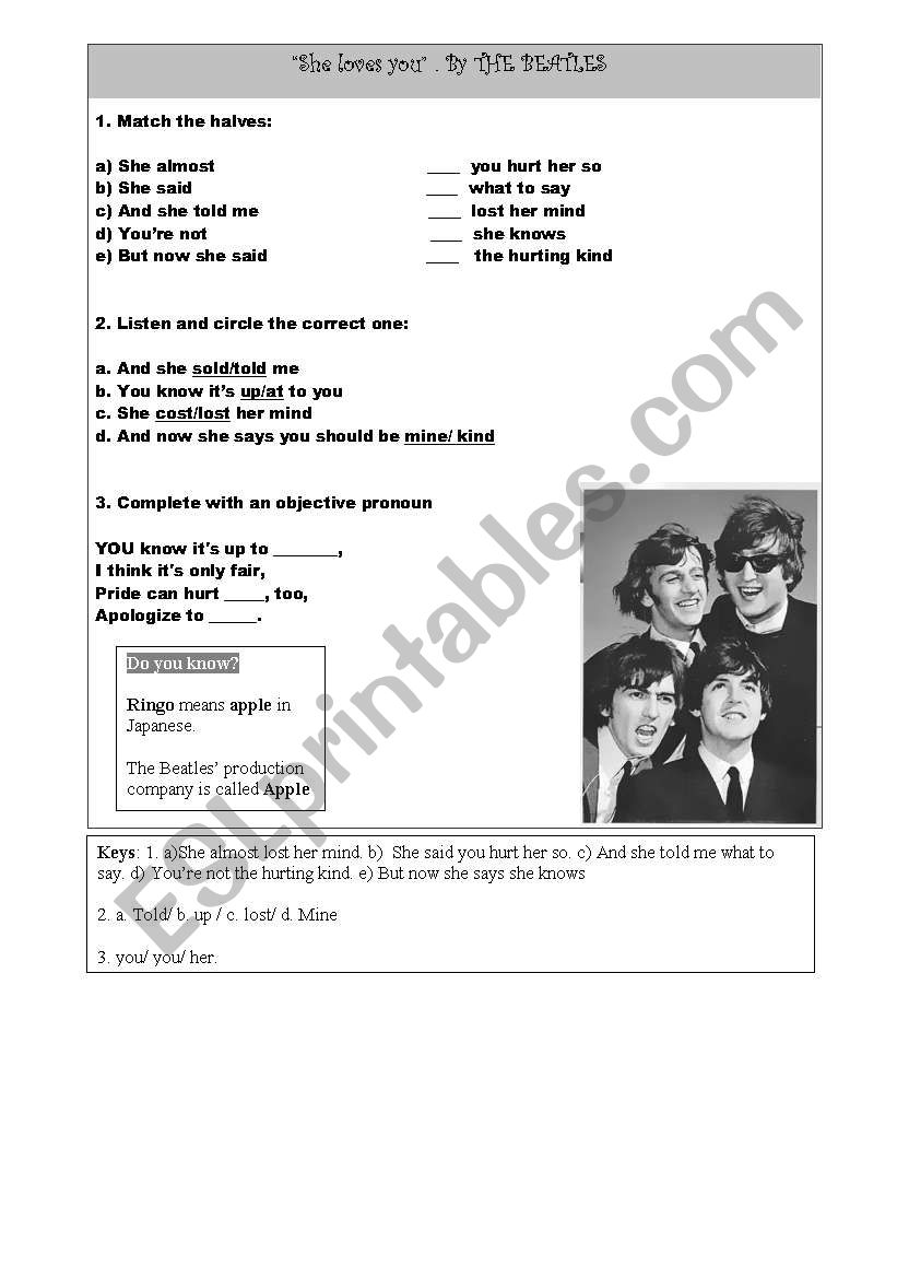 Song activity The beatles worksheet