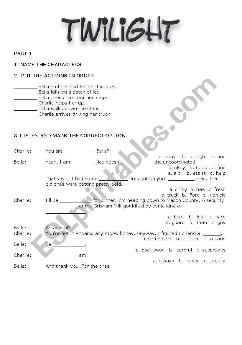 Twilight worksheet