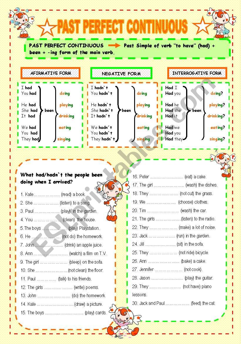 PAST PERFECT CONTINUOUS ESL Worksheet By Rosario Pacheco