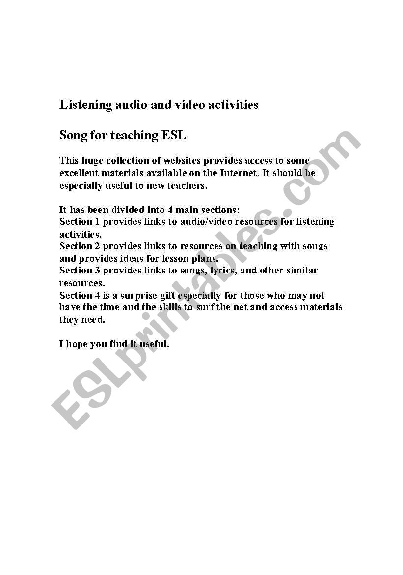 Timesavers Songs for Teaching ESL - audio and video activities Resource Booklet