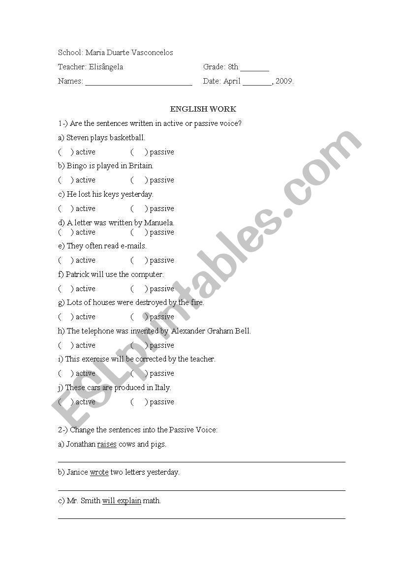 Passive voice work worksheet