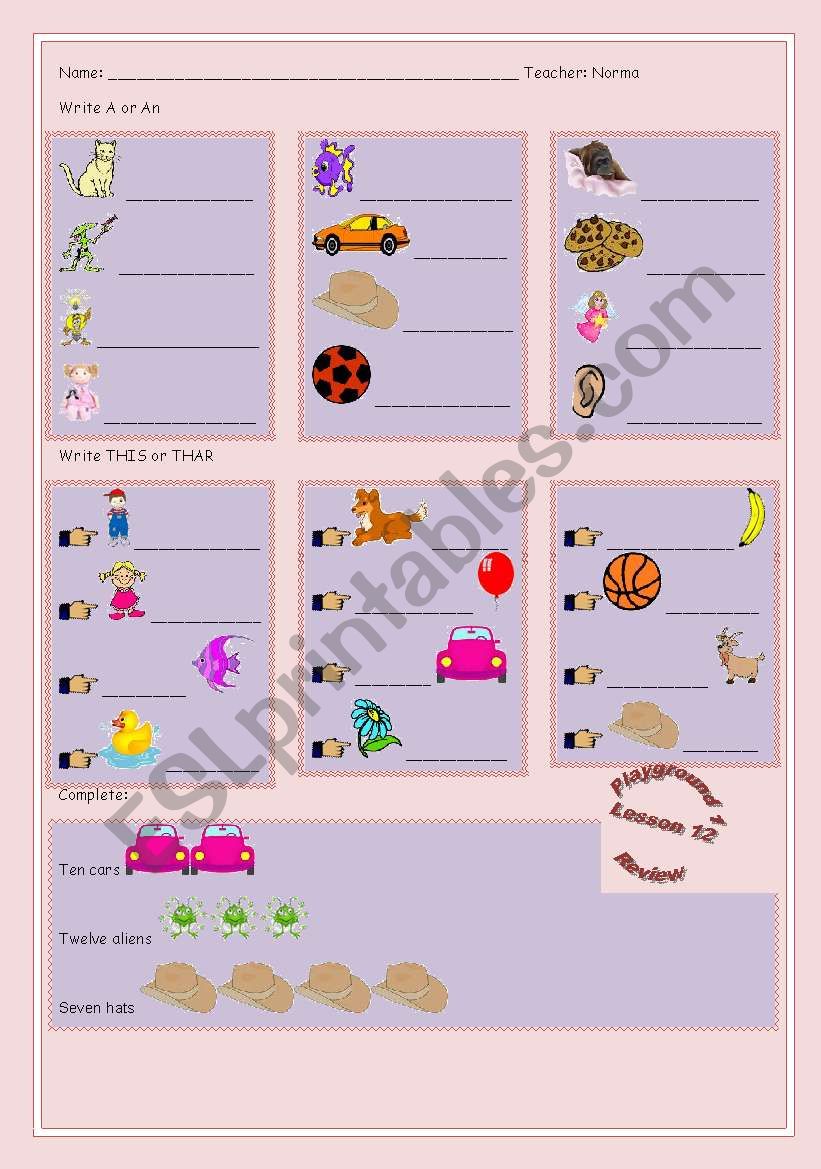 A/An, This/That, numbers worksheet