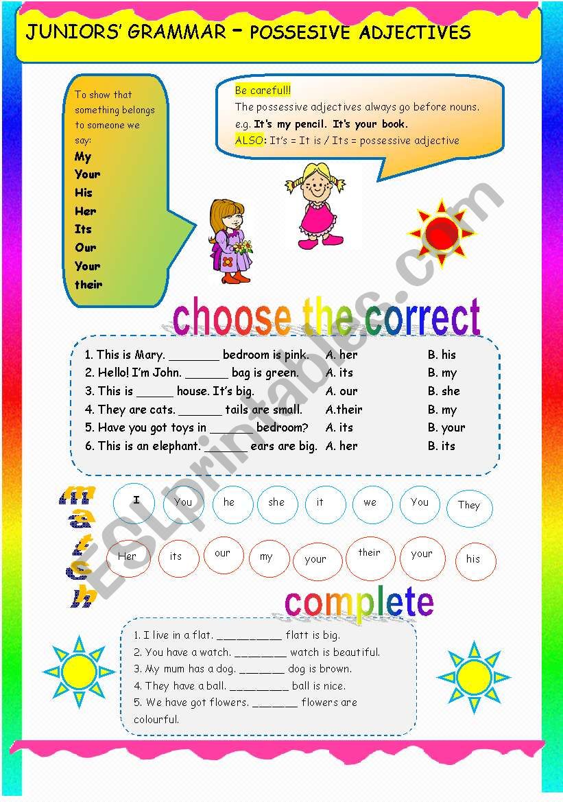 JUNIORS GRAMMAR - POSSESSIVE ADJECTIVES