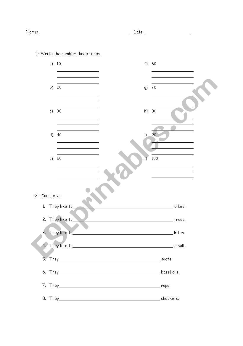 numbers worksheet