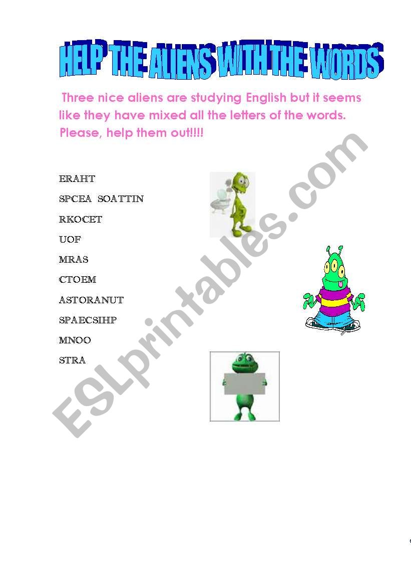 Help the aliens worksheet