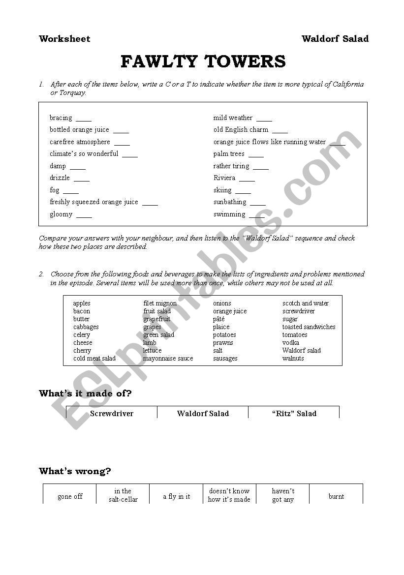 Fawlty Towers - Waldorf Salad worksheet